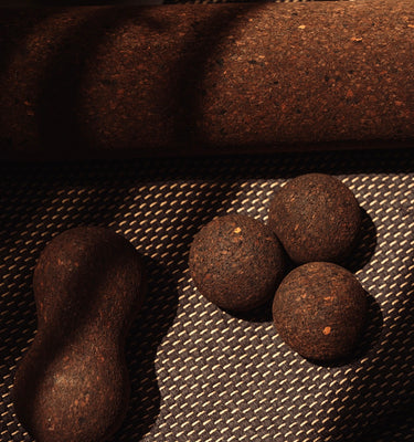 premium Rituil cork roller spheres and peanut on yoga rug
