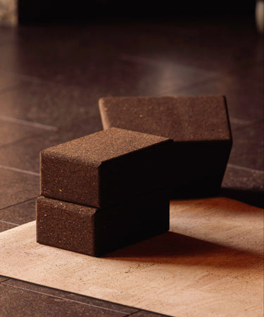 Rituil cork leather yoga mat and blocks on cork floor