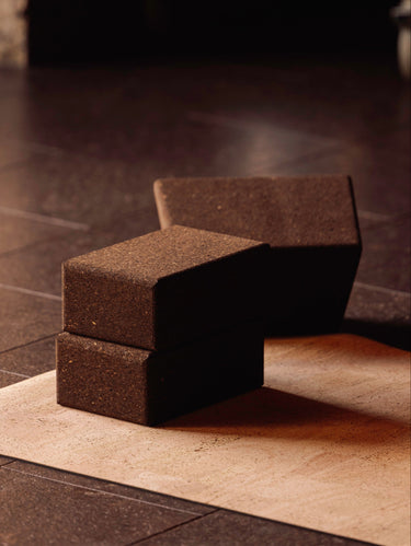 Rituil cork leather yoga mat and blocks on cork floor