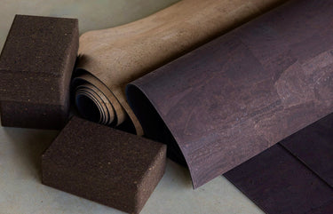 Rituil cork yoga mat and cork yoga blocks with non slip grip on concrete floor