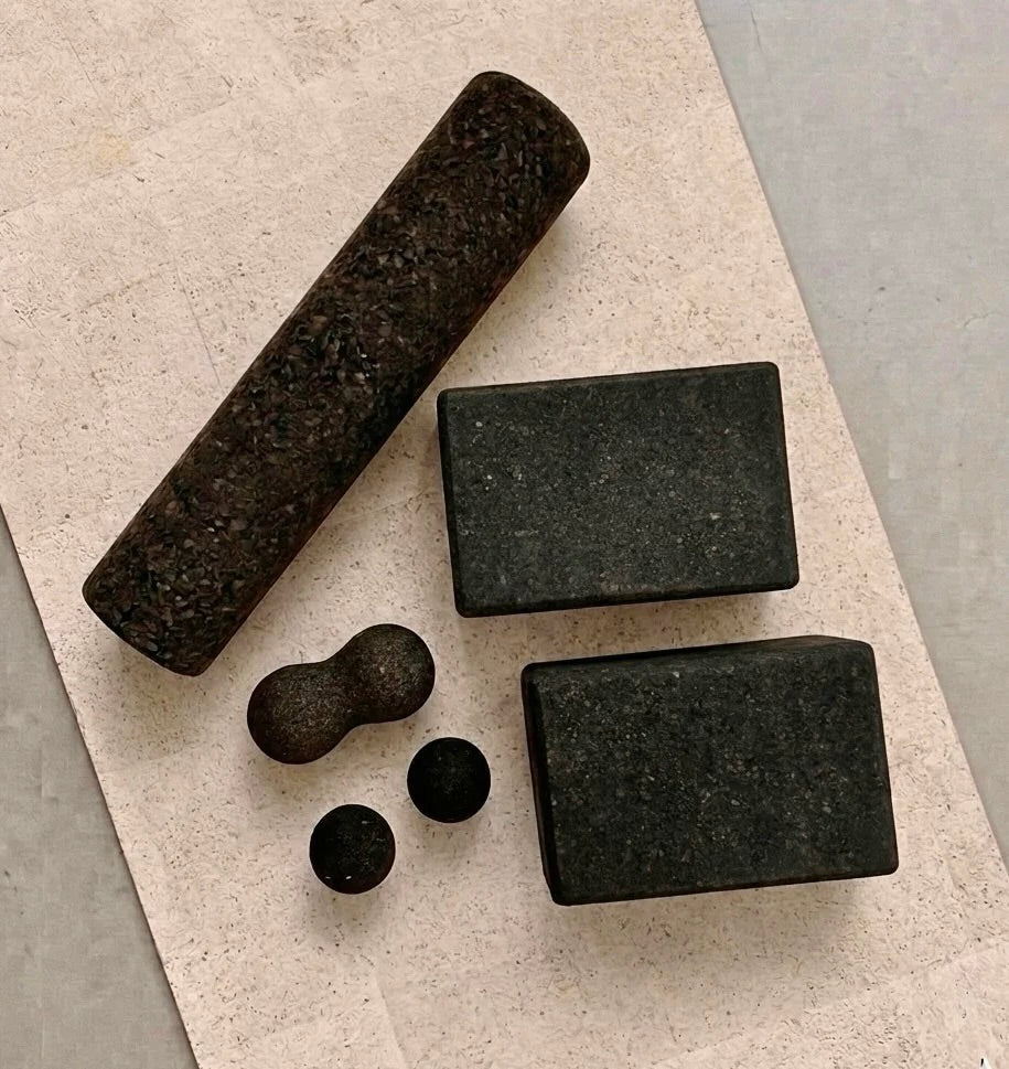 cork roller set and blocks on concrete floor