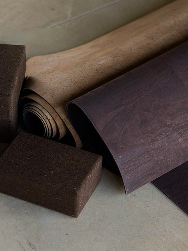 Rituil cork yoga mat and cork yoga blocks with non slip grip on concrete floor