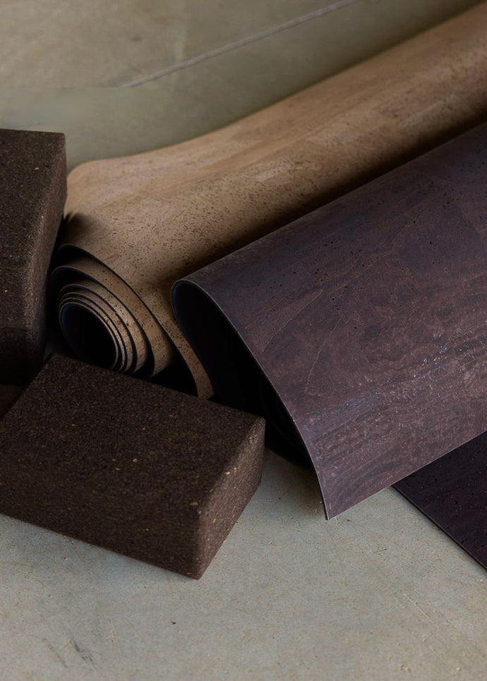 Rituil cork yoga mat and cork yoga blocks with non slip grip on concrete floor