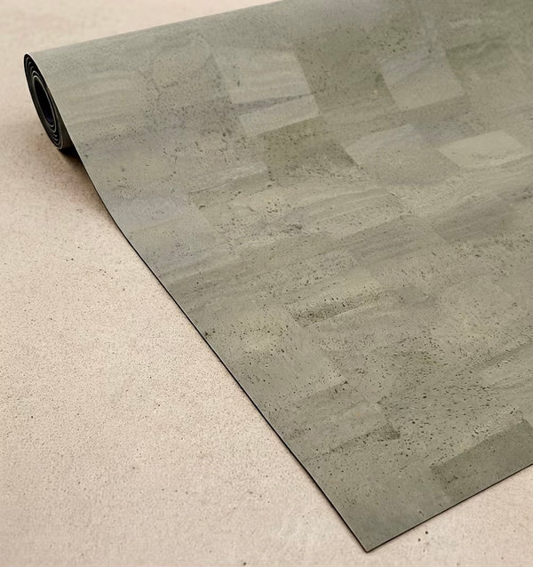 Rituil sustainable natural grey cork leather yoga mat featuring a non-slip, non-toxic, pvc free, textured surface