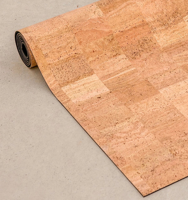 Rituil sand non slip cork yoga mat detail image of mat rolled up #color_sand